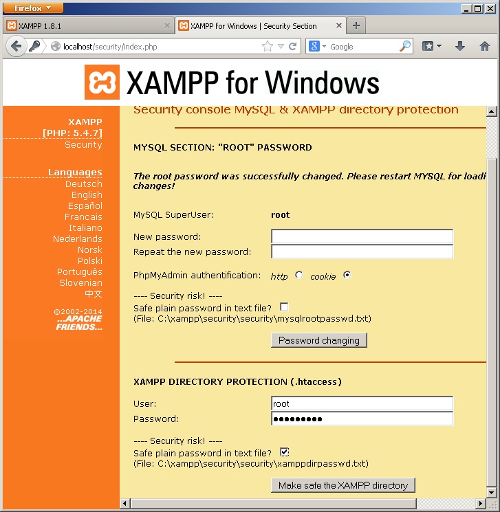 تنظیم پسورد برای mysql و پوشه ی  xampp - قسمت دوم