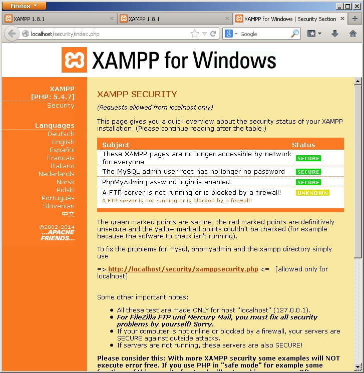 xampp امن شده