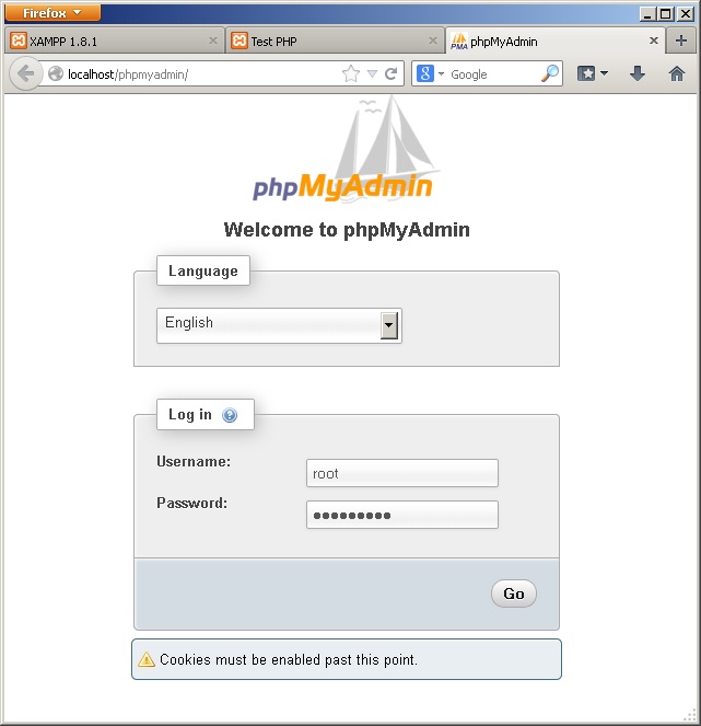 لاگین در phpMyAdmin