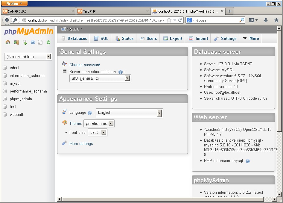 محیط phpMyAdmin